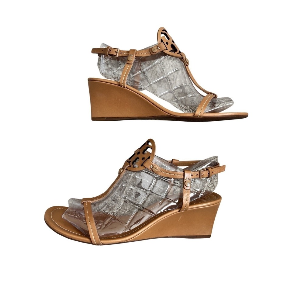 Tory Burch Women's Leather Sandal Size 9 Miller Wedge Dusty Cyprus Brown Tan - Picture 3 of 10